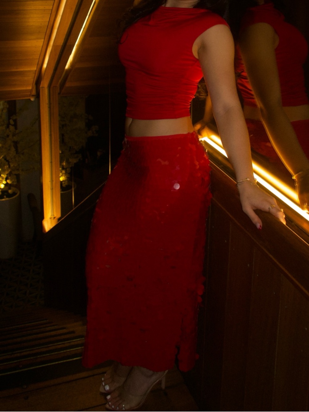 Lioness Red Sequin Maxi Skirt - Picture 2 of 3